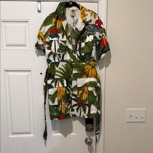 Tropical Print Short-Sleeve Shirt Jacket - Green/White